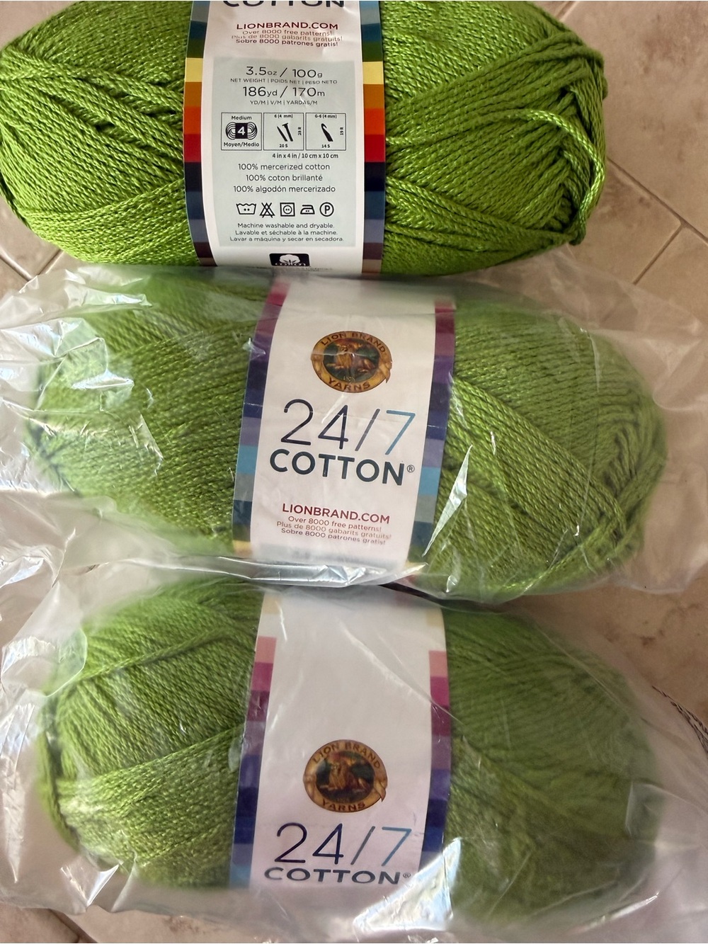 Lion Brand 24/7 Cotton Yarn - Bright Green - Grass